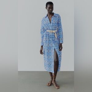 Zara Belted Printed Dress, Long sleeves